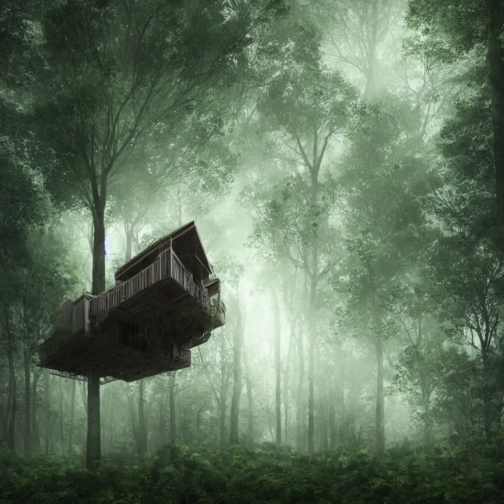 Prompt: “Hyper realistic, tree house, architettura shape of roots, architecture design, dark green tones in the deep forest, foggy, environment, Cinematography, mega scans,cinematic, hyper realistic, photo real, cinematic compositoio, highly detailed, vray, 8k render, high rendering”