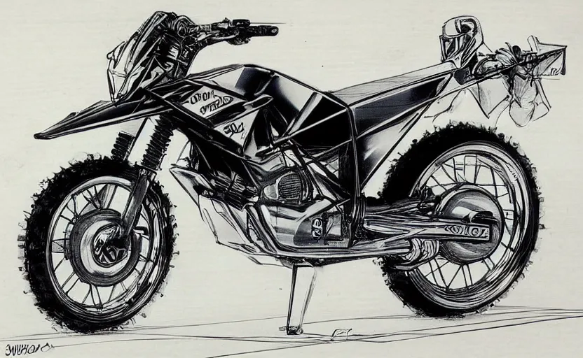 Image similar to 1 9 8 0 s suzuki enduro motorcycle concept, sketch, art,