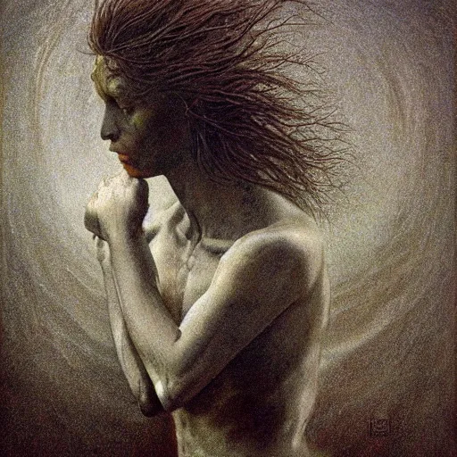 Image similar to Boreas by Zdzisław Beksiński, oil on canvas