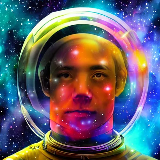 Image similar to portrait of an astronaut floating in a nebula, digital art, detailed