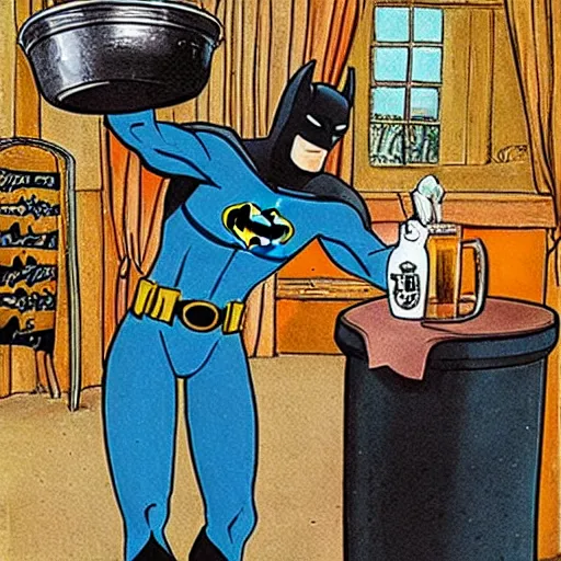 Image similar to batman pouring a pint for a horse