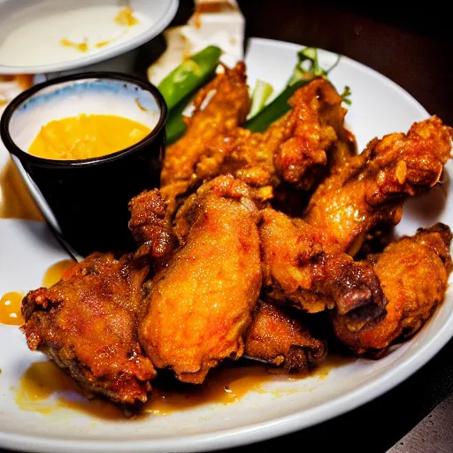 Prompt: a photograph of a fat orange cat eating fried wings, cooked to perfection, chefs table, netflix, gourmet, three michelin star, food photography