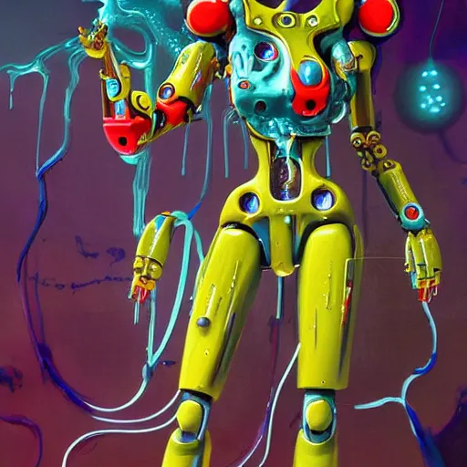 Prompt: jelly gel goop rococo robot draped in plasma and auras, evangelion, droids, liquid, drippy, zoids, cyberpunk mechanoid, 3 d paint spray by irakli nadar, alexandre ferra