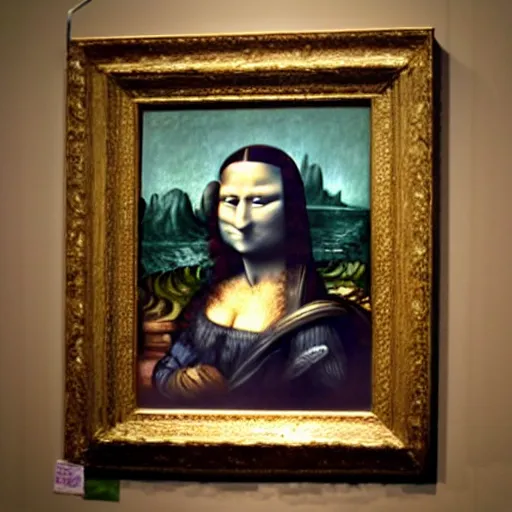 Image similar to minion, painting, davinci, mona lisa in background