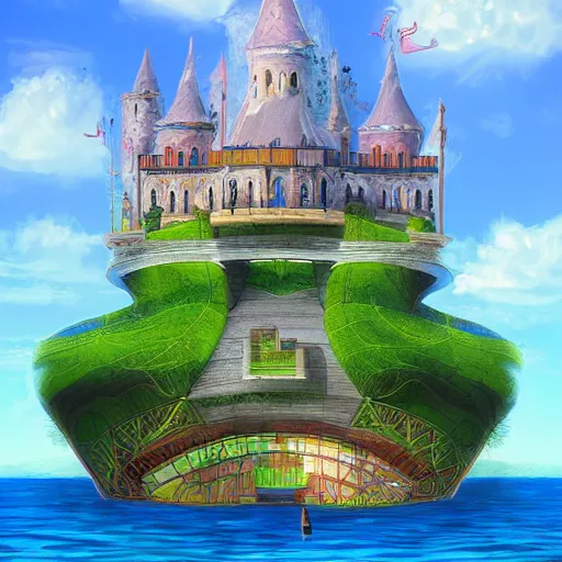 Prompt: A magical university on a floating island, digital art