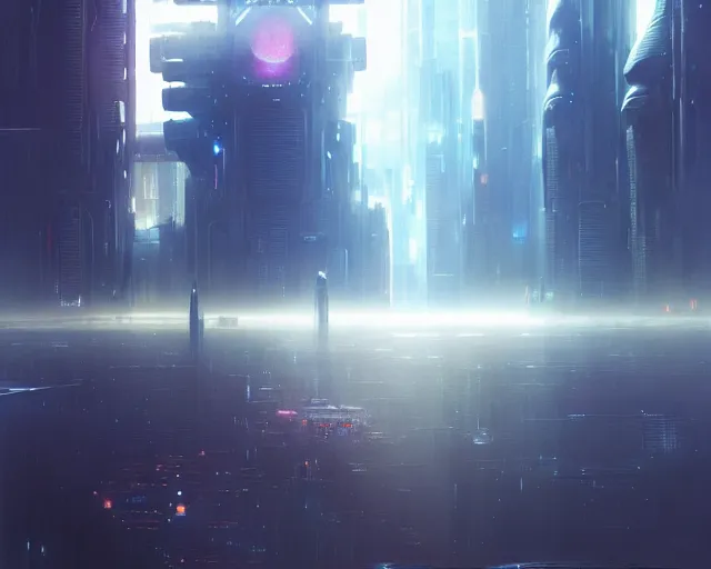 Prompt: great city at the end of time floating in space, a sci-fi digital painting by Greg Rutkowski and James Gurney, ghost in the shell, trending on Artstation, eerily beautiful, highly detailed