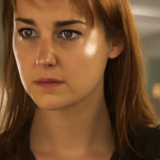 Image similar to A still of Shailene Woodley as Black Widow in Iron Man 2 (2010), close-up