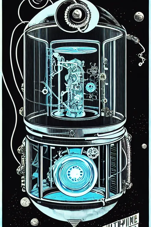 Image similar to steampunk cryo chamber containing an caterpillar, high details, intricately detailed, by vincent di fate, inking, 3 color screen print, masterpiece, trending on artstation,, sharp, details, hyper - detailed, hd, 4 k, 8 k