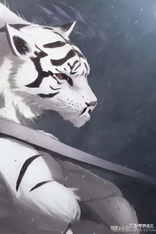 White tiger in the snowy forest and beautiful anime girl with beautiful  hair in beautiful clothes 2K wallpaper download