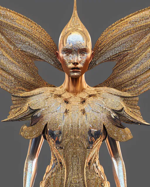 Image similar to a highly detailed metahuman 4 k close up render of a seraphim bella hadid monument renaissance in iris van herpen dress schiaparelli in diamonds crystals swarovski and jewelry iridescent in style of alphonse mucha gustav klimt trending on artstation made in unreal engine 4