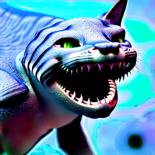 Image similar to cat shark hybrid, ultra realistic, intricate details, highly detailed, photorealistic, octane render, 8 k, unreal engine.