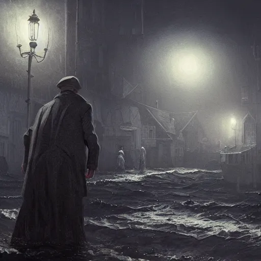 Image similar to shadow over innsmouth, painted by seb mckinnon, high detail, dramatic light, digital art, painted by greg rutkowski, promotional movie posterart, trending on artstation