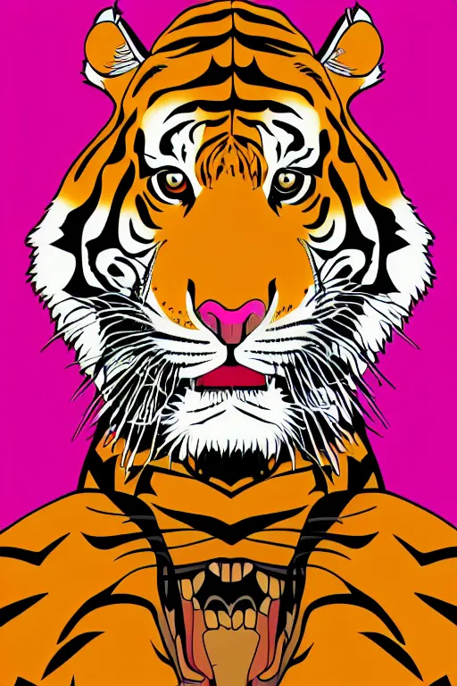 Image similar to A portrait of a tiger as evil warlord general, sticker, Anthropomorphized, portrait, highly detailed, colorful, illustration, smooth and clean vector curves, no jagged lines, vector art, smooth