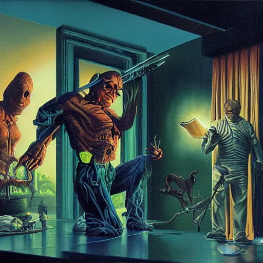 Image similar to high quality high detail painting by david mattingly and brom and ralph mcquarrie and richard corben, hd, realistic matte painting, photorealistic lighting, modern supernatural urban horror