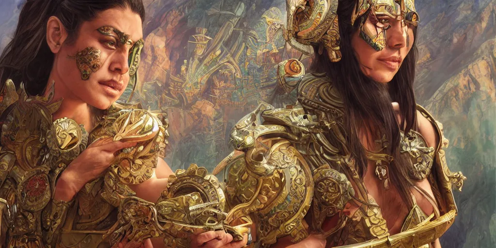 Prompt: inca emperor, hydra, deep focus, intricate, elegant, highly detailed, photorealistic rendering, sharp focus, illustration, hearthstone, art by artgerm and greg rutkowski and alphonse mucha