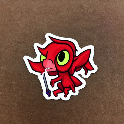 Prompt: cute d & d red tiefling with small ram horns character sticker