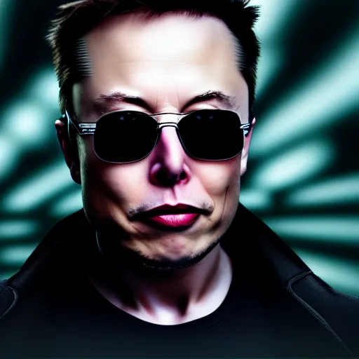 Image similar to Elon Musk as a hacker in the Matrix, modelsociety, radiant skin, huge anime eyes, RTX on, perfect face, directed gaze, intricate, Sony a7R IV, symmetric balance, polarizing filter, Photolab, Lightroom, 4K, Dolby Vision, Photography Award