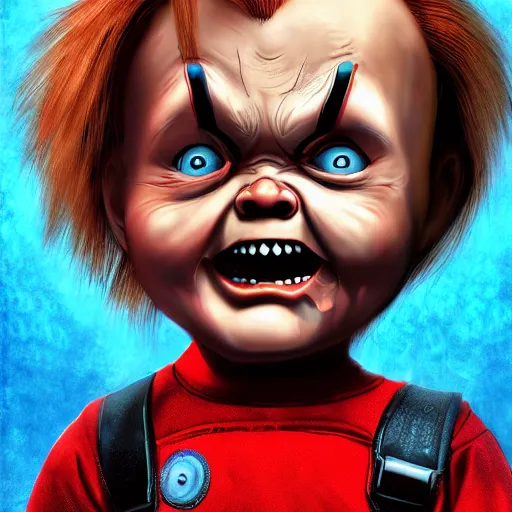 Image similar to chucky the doll in deadpool digital art 4 k detailed super realistic