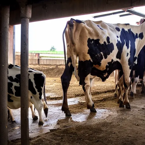 Image similar to dirty bottle of milk and a cow inside slaughterhouse