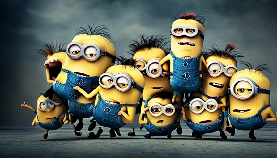 Prompt: fight club!!!, fight club!!! (((the minions))), movie still, cinematic