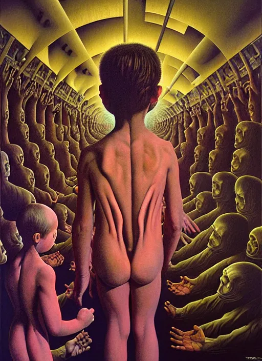 Prompt: realistic detailed photo rendered in octane 3d , of fully clothed kids in black mantles in clothes , performing an esoteric ritual in a soviet adandoned hospital, by Alex Grey, by Francis Bacon, by Ayami Kojima, Amano, Karol Bak, Greg Hildebrandt, and Mark Brooks , rich deep colors. Beksinski painting, art by Takato Yamamoto. masterpiece. rendered in blender, ultra realistic, smooth shading, ultra detailed, high resolution, cinematic, unreal 6