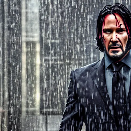 Prompt: john wick behind a window in the rain