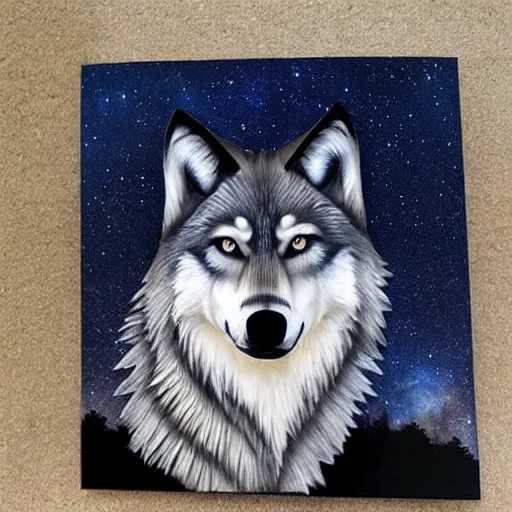 Prompt: wolf made out of wood, howling, realistic, very detailed, night sky,