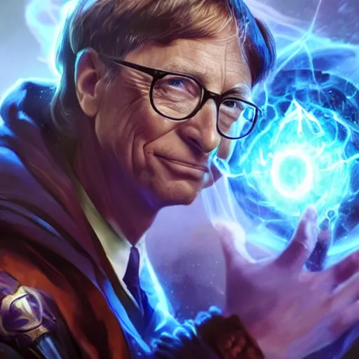 Prompt: portrait of bill gates as a spellcaster, league of legends amazing splashscreen artwork, legends of runeterra, splash art, natural light, elegant, photorealistic facial features, intricate, fantasy, detailed face, atmospheric lighting, anamorphic lens flare, cinematic lighting, league of legends splash art, hd wallpaper, ultra high details by greg rutkowski