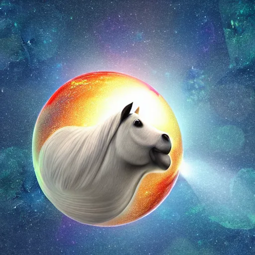 Image similar to fat chubby horse in shape of sphere, in space, digital art, octaner render, 3 d, 4 k
