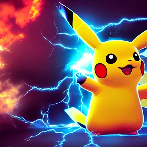 Prompt: a Pikachu that is the God of the universe, thunder, lightning, clouds, futuristic, Cyberpunk, cinematic lightning, 8k render, Nvidia omniverse, cinematic stuff,