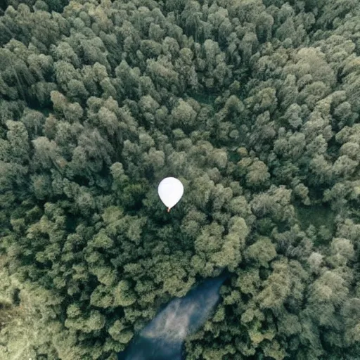 Image similar to a hairy dog with a large open balloon parachute jumping from a cliff. captured by a drone. wide camera. epic