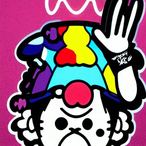 Prompt: streetwear fashion influencer character illustration by kaws by takashi murakami