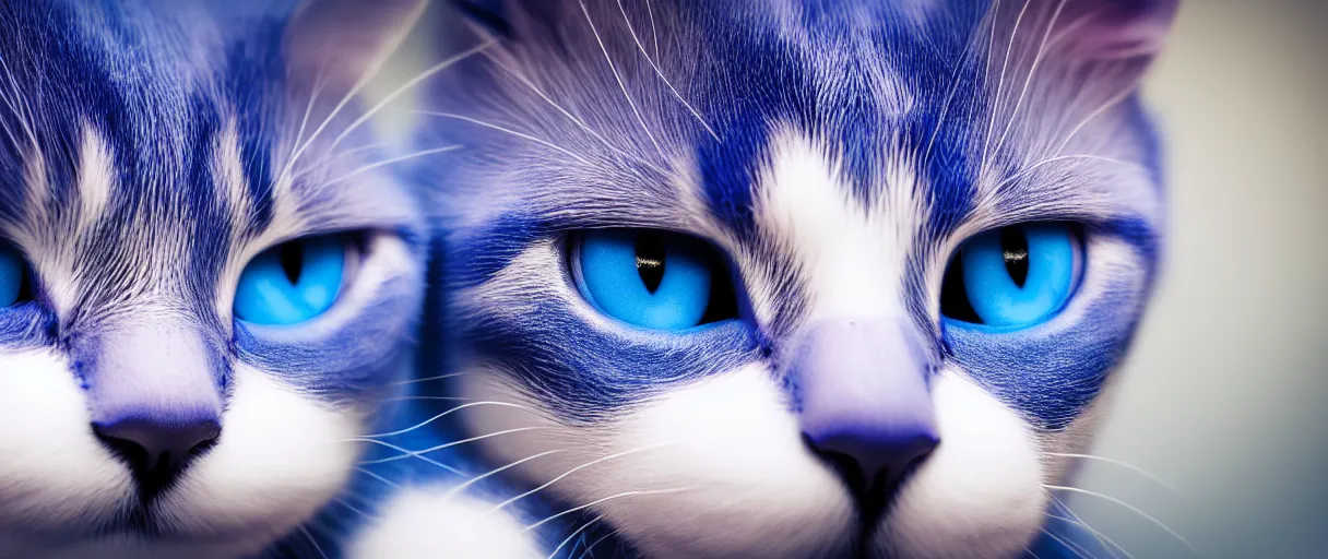 Image similar to hyperrealistic high quality photo close-up of a sad cute blue cat with round puppy eyes sharp cinematic lighting 8k low angle shallow depth of field