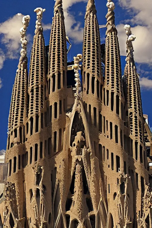 Image similar to A building that is a mix of La Sagrada Familia and The Empire State building, by Antoni Gaudi, CG Society