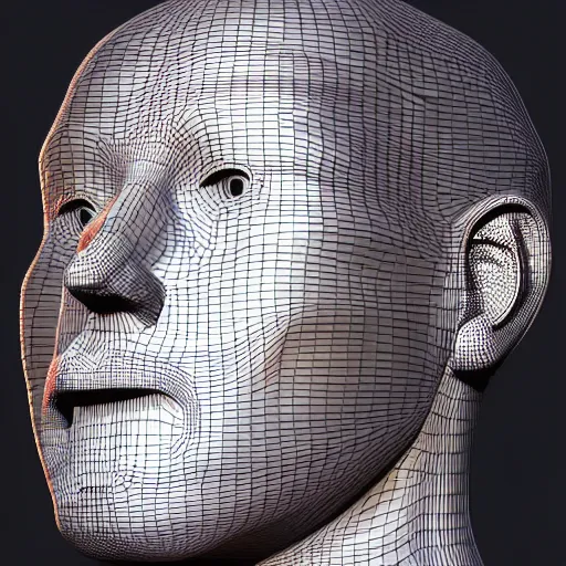 Image similar to a 3d human head made up of shiny holograms