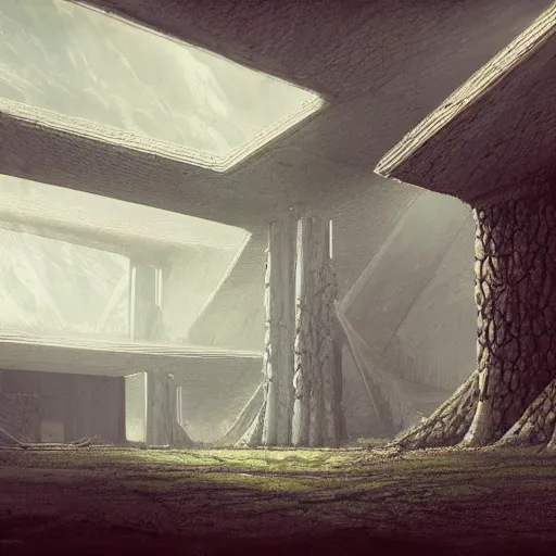Prompt: a modernist structure in an abandoned landscape, by Jorge jacinto