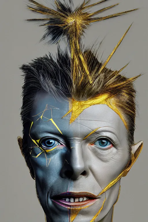 Image similar to portrait of david bowie cyborg, kintsugi, modern fine art, fractal, intricate, elegant, highly detailed, digital photography, subsurface scattering, by jheronimus bosch and basquiat and greg rutkowski,