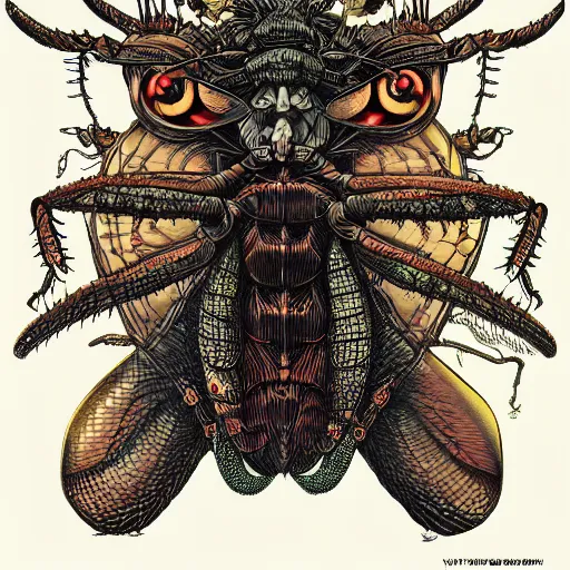 Image similar to portrait of crazy insects as vampire, symmetrical, by yoichi hatakenaka, masamune shirow, josan gonzales and dan mumford, ayami kojima, takato yamamoto, barclay shaw, karol bak, yukito kishiro