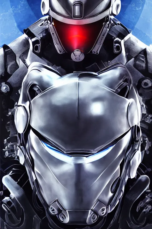 Image similar to cyber cyborg ninja mask helmet metal gear solid artic suit swat commando, global illumination ray tracing hdr fanart arstation by sung choi and eric pfeiffer and gabriel garza and casper konefal, a spectacular view cinematic rays of sunlight comic book illustration, by john kirby