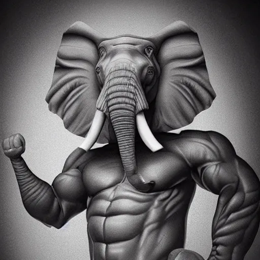 Prompt: muscular anthropomorphic elephant