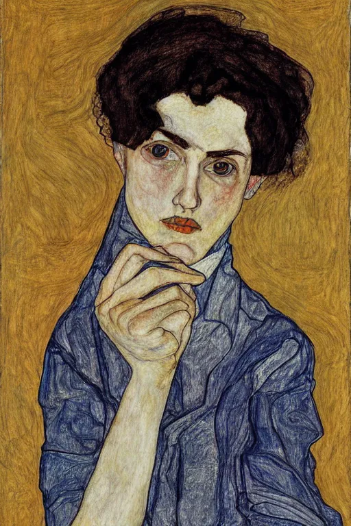 Image similar to drawing portrait of teenager by Egon Schiele