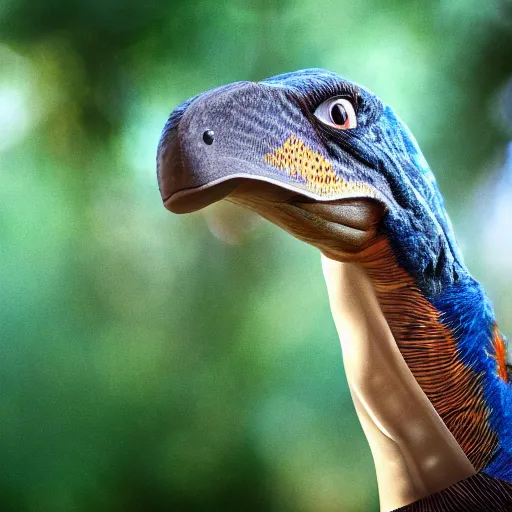 Prompt: blurry photograph of a feathered dinosaur