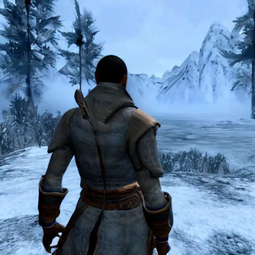 Prompt: a screenshot of barack obama in skyrim