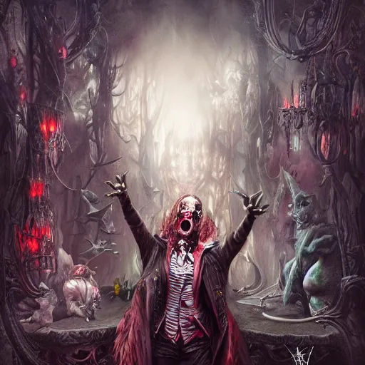 Prompt: Hyperdetailed Vampire Fear and Loathing in Wonderland fantasy art by Nekro and Seb McKinnon, unstirred paint, vivid color, cgsociety 4K