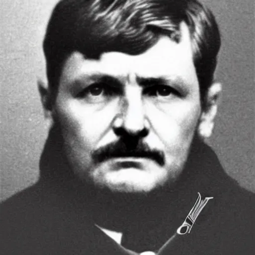 Image similar to an 1 8 0 0 s photo of jarosław kaczynski, squinting at high noon, vibe, glory days, justice, independence, patriotism, black and white, artgerm