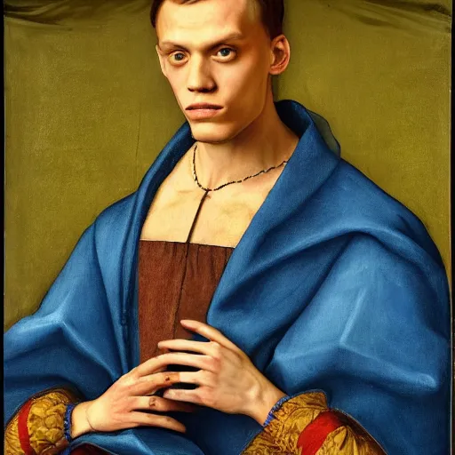 Prompt: A Renaissance portrait painting of Jamie Campbell Bower