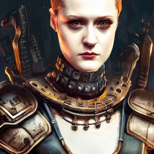 Prompt: evan rachel wood portrait, dystopia core, apocalyptic, armor, warrior, dramatic, sharp focus, fiction, neon, fantasy, hyper detailed, digital art, trending in artstation, cinematic lighting, studio quality, smooth render, unreal engine 5 rendered, octane rendered, art style and nixeu and wlop and krenz cushart