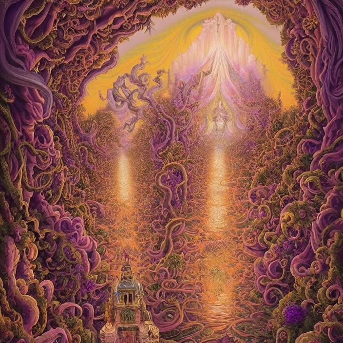 Image similar to beautiful oil painting, full length portrait of dauphinois in baroque coronation robes 1701, Dan Mumford, Dan Mumford, Alex grey, hyacinthe rigaurd, highly detailed , lsd visuals, dmt fractal patterns, hallucinogen, visionary art, psychedelic art, ornate, vaporwave, baroque, Greg rutkowski