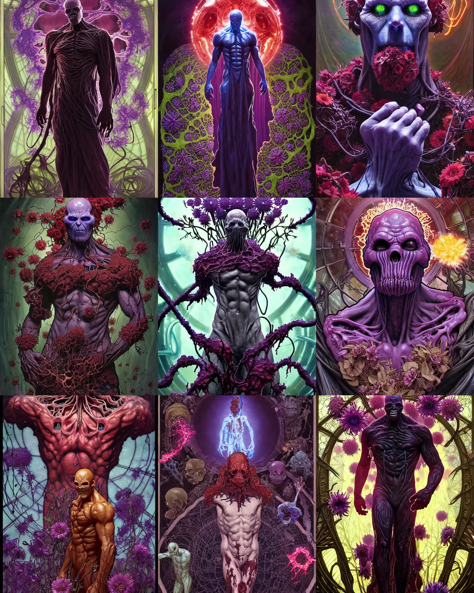 Prompt: the platonic ideal of flowers and slime mold of cletus kasady ultimate carnage thanos dementor doctor manhattan chtulu nazgul, detailed, intricate, hyperrealism, intense, scary, decay, dmt, art by brock hofer and artgerm and greg rutkowski and alphonse mucha