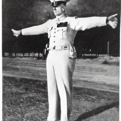 Prompt: 1930s photo of a officer T-Posing